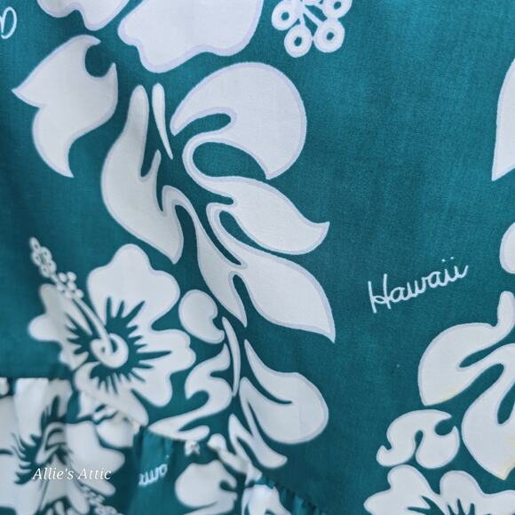 Jade Fashions Teal Blue Green White Tropical Floral Hawaiin Dress 80s 90s XL - Picture 3 of 8